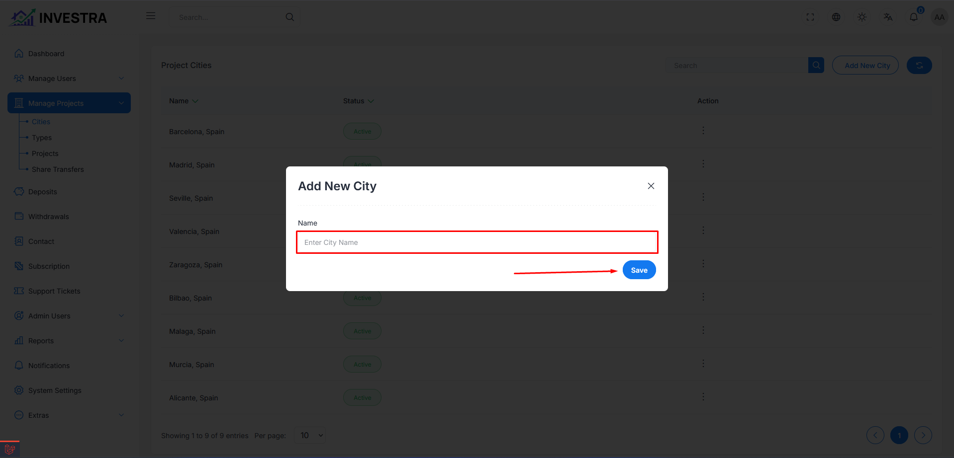 Add New City Modal Add New City