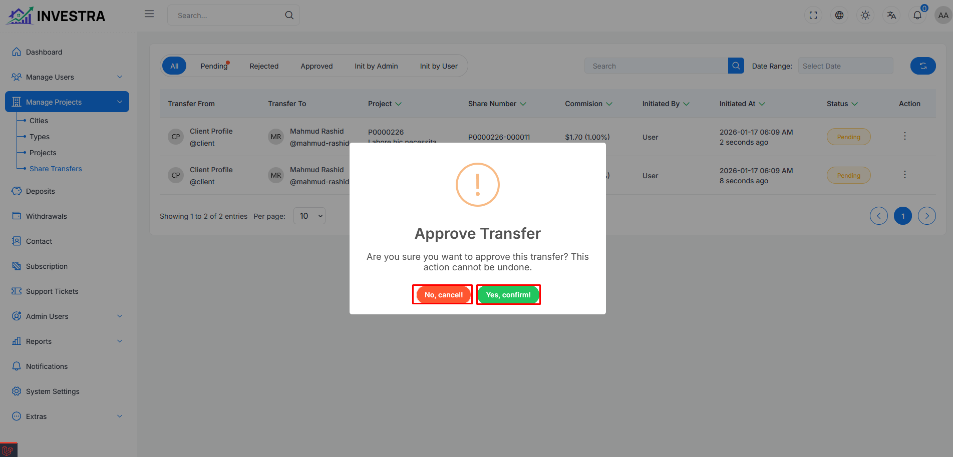 Approve Transfer Confirmation Approve Transfer Confirmation