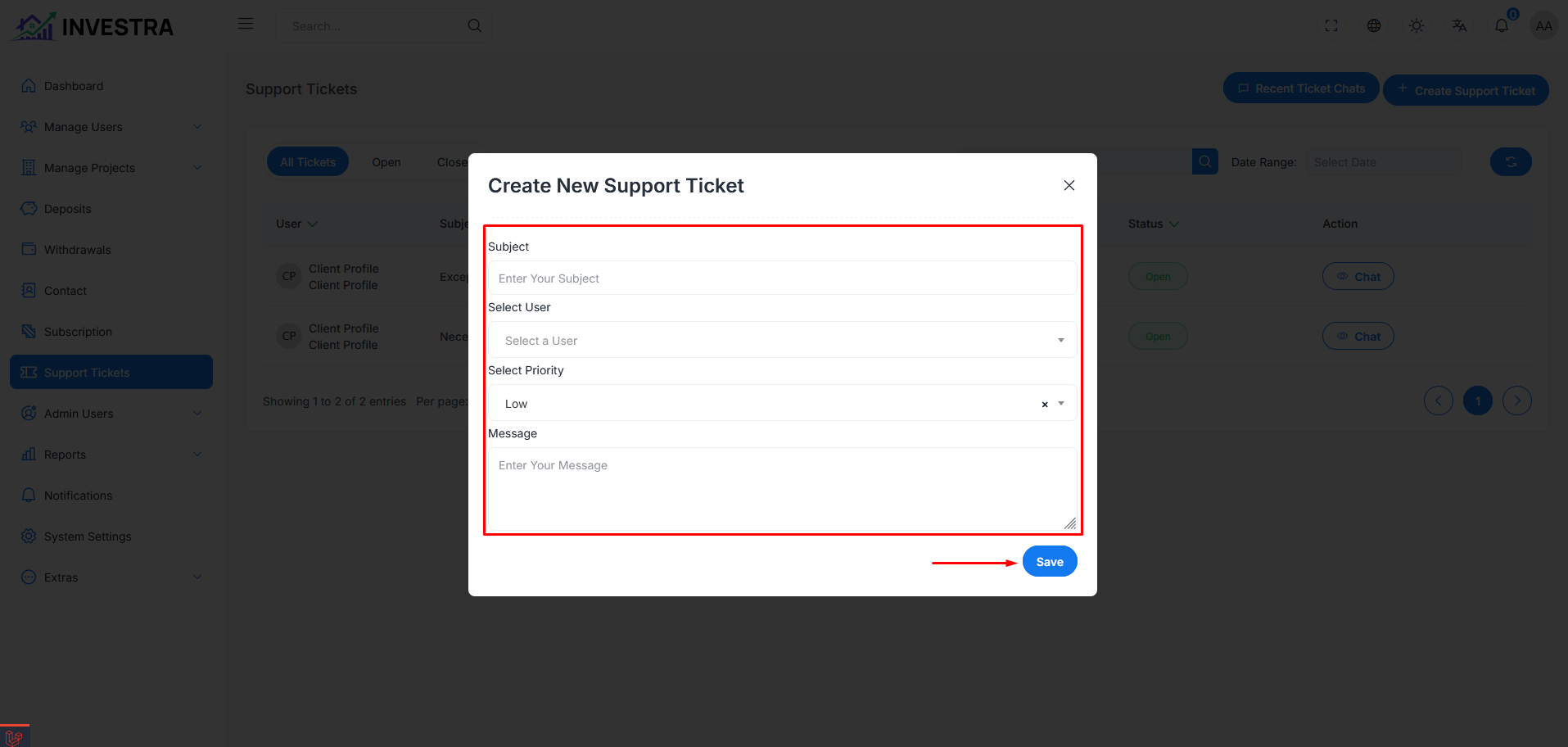 Create Support Ticket Create Support Ticket