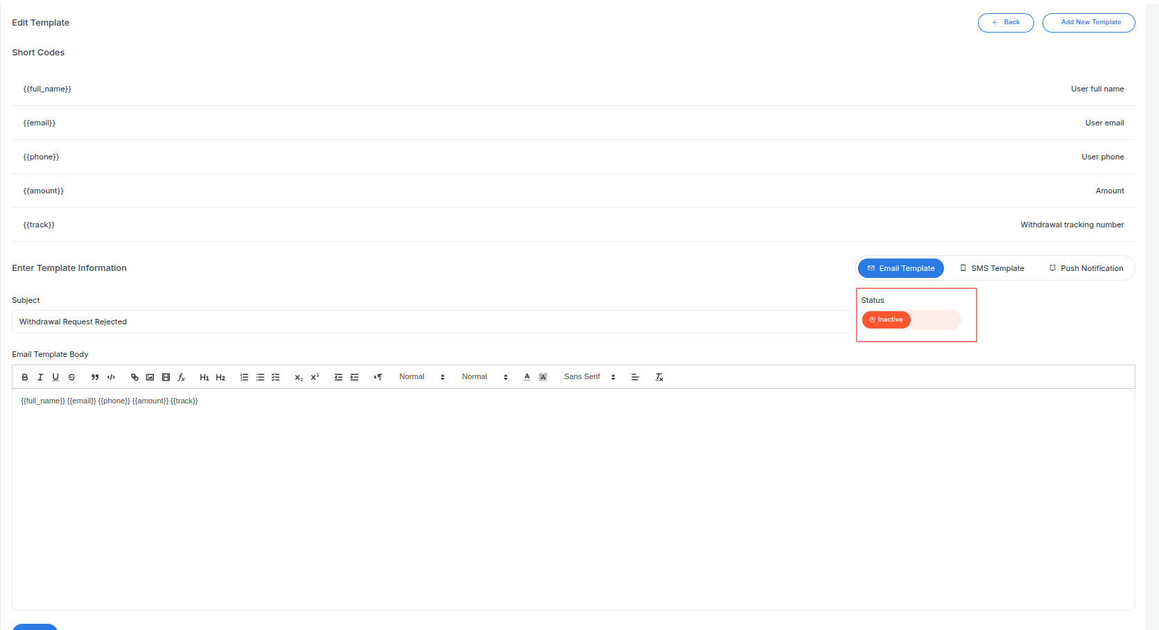 Notification Templates Notification Templates