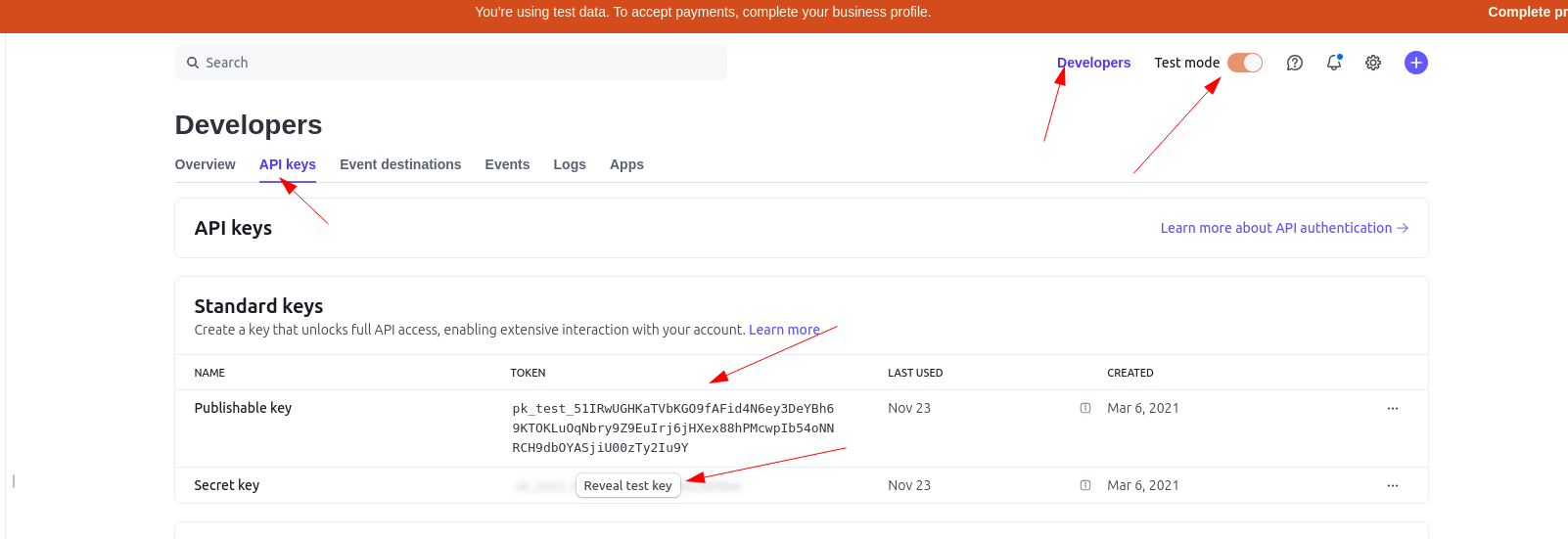 Stripe API Keys Stripe API Keys