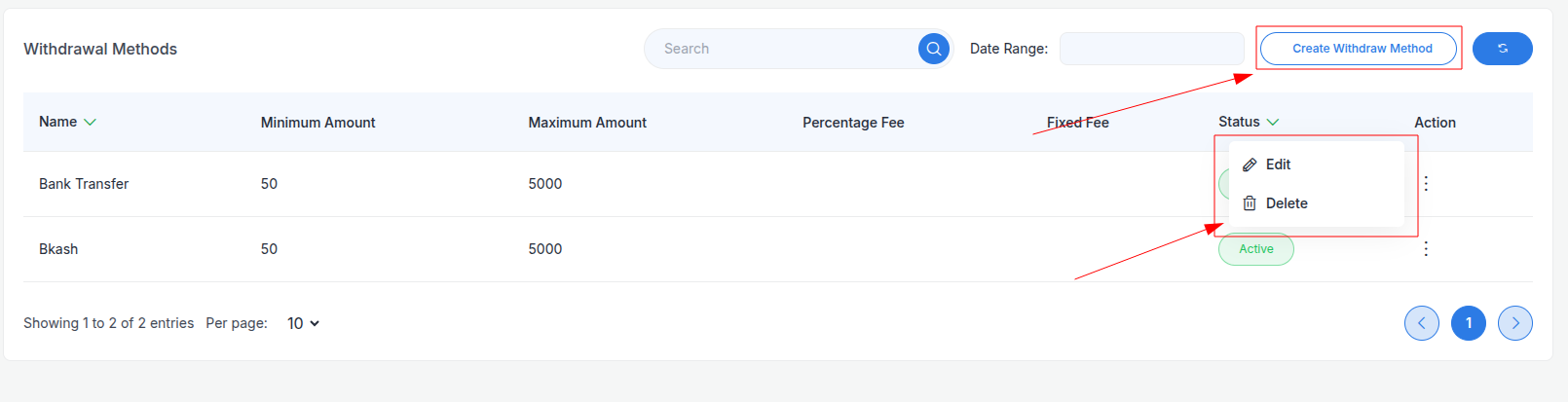 withdraw method withdraw method
